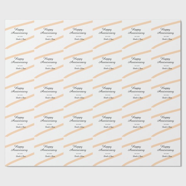 Papier Cadeau Happy wedding anniversary orange pastel lines name (Plat)