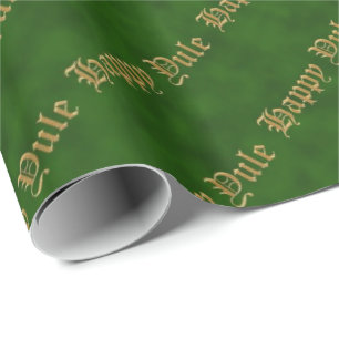 Papier Cadeau Happy Yule Green et Gold Pagan papier d'enveloppem