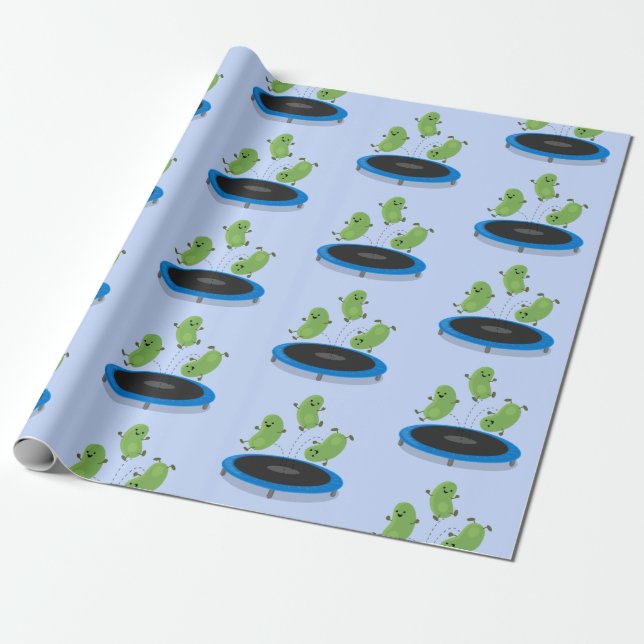 Papier Cadeau Haricots verts mignons sur dessin animé trampoline (Déroulé)