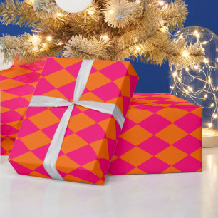 Papier Cadeau Harlequin Couleurs DIY Orange framboise rose