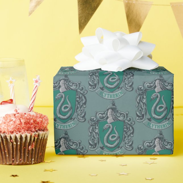 Papier Cadeau Harry Potter | Slytherin Crest Green (Fête d'anniversaire)