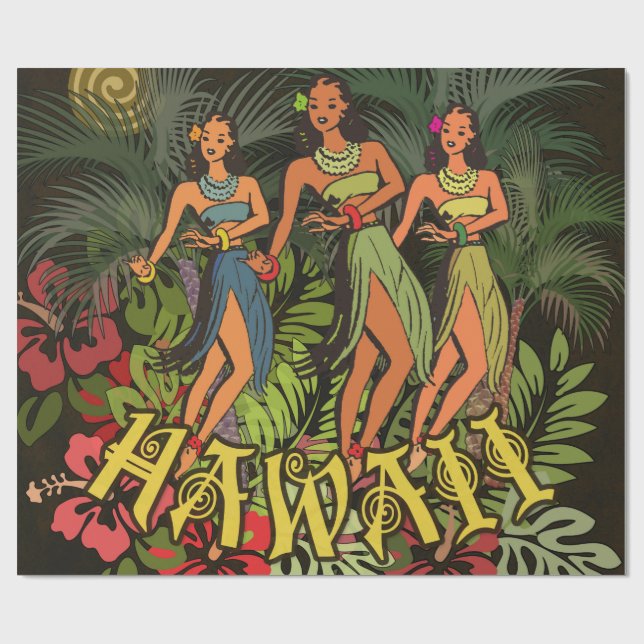 Papier Cadeau Hawaii Aloha Palm Hula Art Design (Plat)