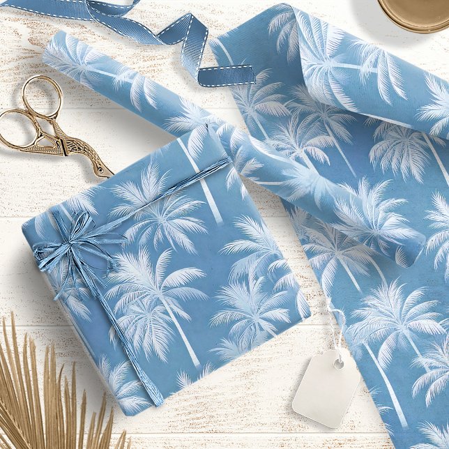 Papier Cadeau Hawaiian Palm Tree Silhouette Motif Blue ID1093 (Créateur téléchargé)