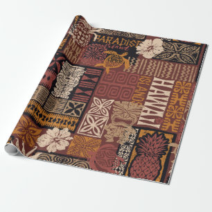Papier Cadeau Hawaiian style tribal motif fabric patchwork abstr