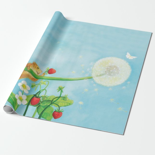 Papier Cadeau Hazel Dormouse, fraises sauvages et bouffée de pis (Déroulé)