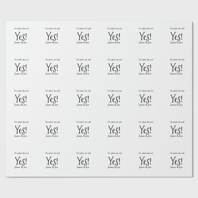 Papier Cadeau He asked she said yes engagement party name simple (Plat)