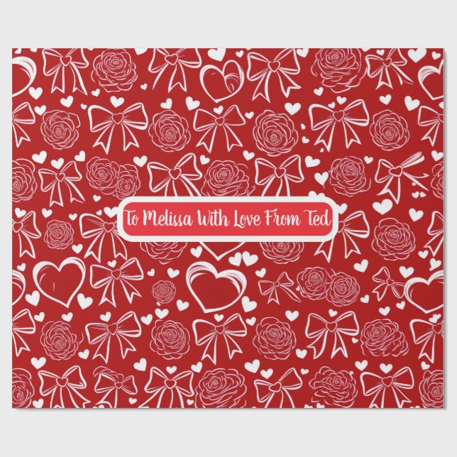 Papier Cadeau Hearts and Roses Personalizable Wrapping Paper (Plat)