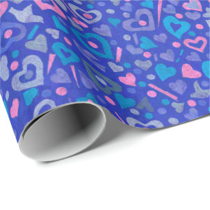 Papier Cadeau Hearts Love Valentines Papier Collage Motif Bleu