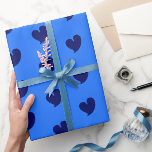 Papier Cadeau Hearty Hearts - Bleu marine et bleu -