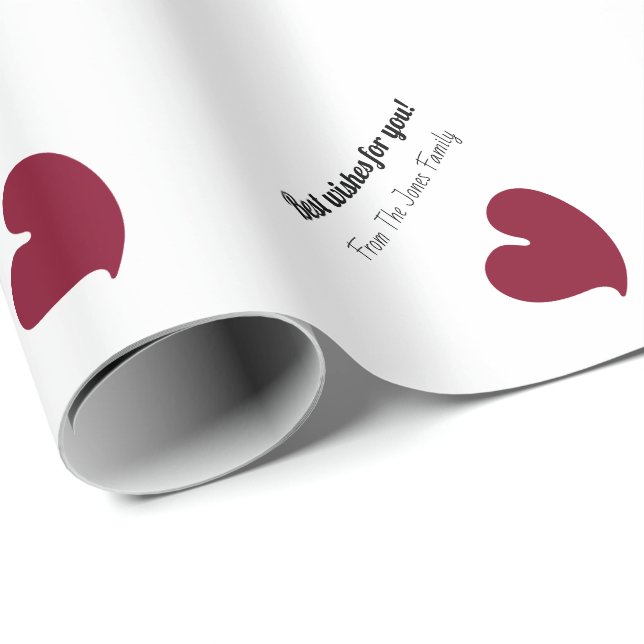 Papier Cadeau Hearty Hearts Burgundy and White Custom Text - (Coin rond)