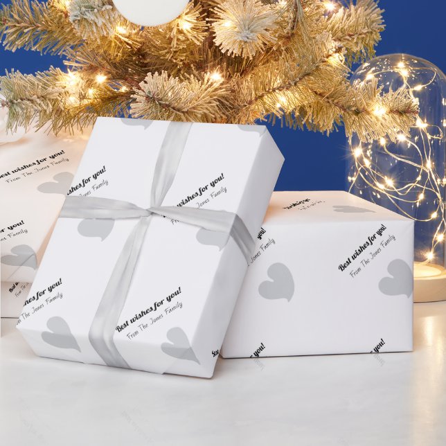 Papier Cadeau Hearty Hearts Silver and White Custom Text - (Vacances)
