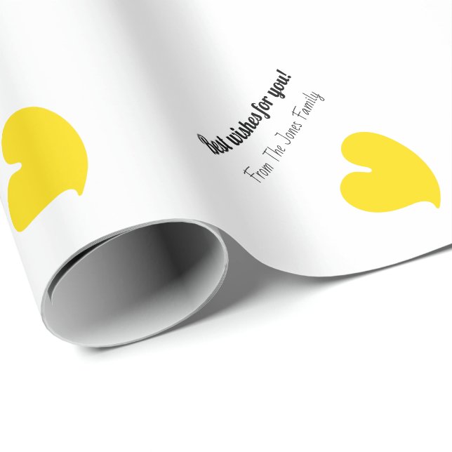 Papier Cadeau Hearty Hearts Yellow and White Custom Text - (Coin rond)