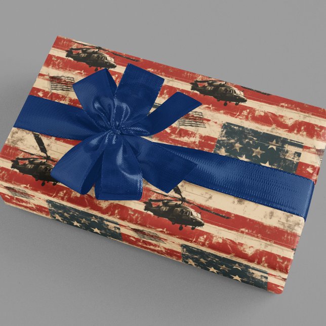 Papier Cadeau Hélicoptère Grunge Militaire USA Drapeau américain (Créateur téléchargé)