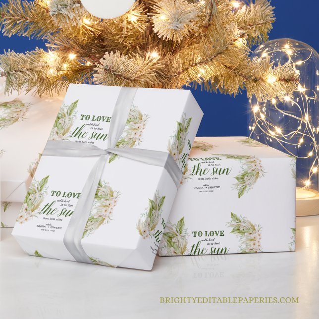Papier Cadeau Herbe de Pampas Bohème Élégante Tropicale (Wrap your gifts in style with our Tropical Elegant Bohemian Pampas Grass Wrapping Paper 🎁🌴)