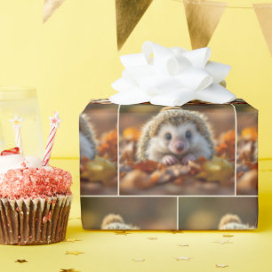 Papier Cadeau Hérisson d'automne avec Casquette nu