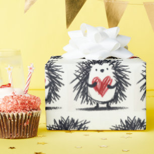 Papier Cadeau Hérisson Doodle Avec Coeur Rouge