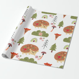 Papier Cadeau Hérisson Nature Floral Arc-en-ciel Motif