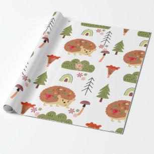 Papier Cadeau Hérisson Nature Floral Arc-en-ciel Motif