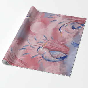 Papier Cadeau Héron bleu - rose