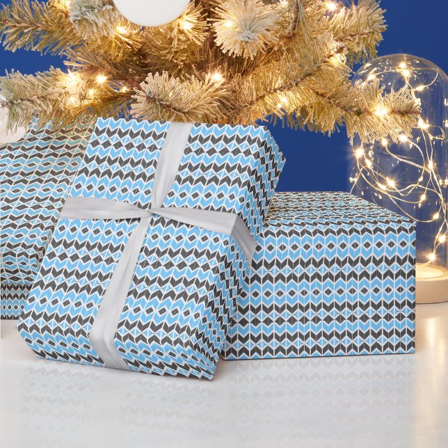 Papier Cadeau Herringbone bleu moderne et gris foncé Géométrique (Vacances)