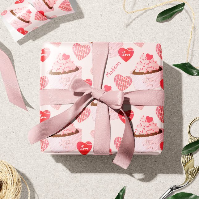Papier Cadeau Heureuse Sainte-Valentin Cupcake and Hearts Motif (Créateur téléchargé)