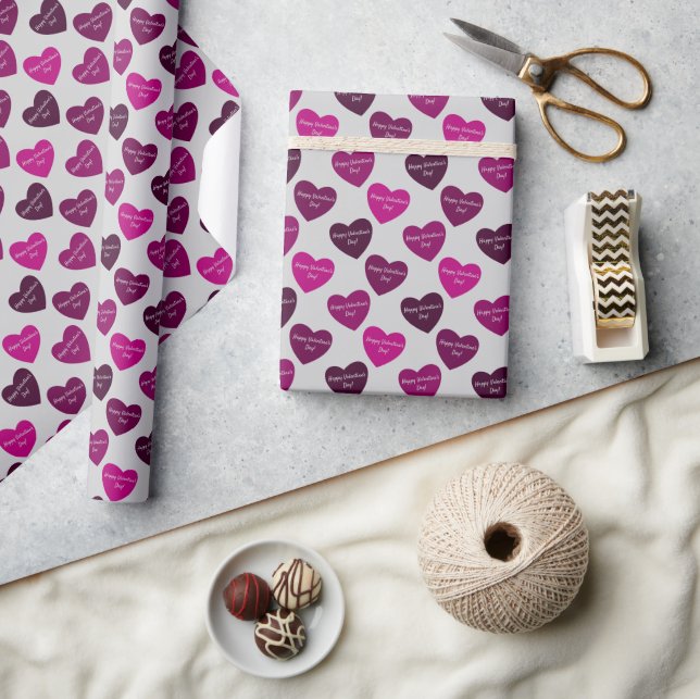 Papier Cadeau Heureuse Sainte-Valentin Romantique Coeurs rouges  (Artisanat)