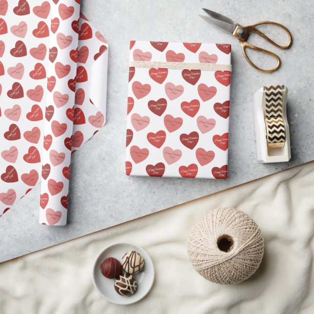 Papier Cadeau Heureuse Sainte-Valentin Rouge & Coeurs bleus Blan (Artisanat)