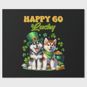 Papier Cadeau Heureux au Hasard Toutou Husky Mignon St. Patrick