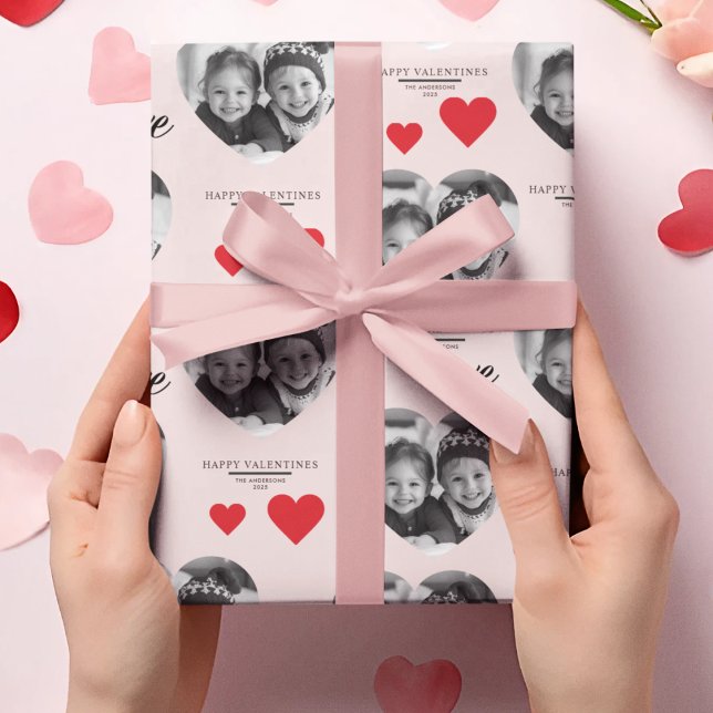 Papier Cadeau Heureux Valentine's Heart Photo rose & rouge (Créateur téléchargé)