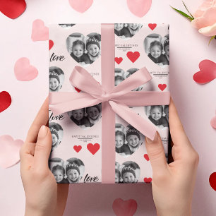 Papier Cadeau Heureux Valentine's Heart Photo rose & rouge