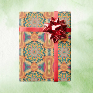 Papier Cadeau Hex Mandala orange et bleu