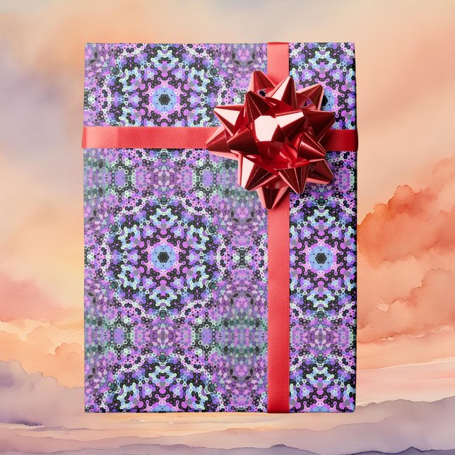 Papier Cadeau Hex Mandala violet rose et bleu (Purple Pink and Blue Hexagon Mandala Wrapping Paper By Wormhole Orbital)