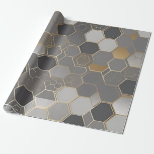 Papier Cadeau hexagone moderne géométrique motif doré et argent