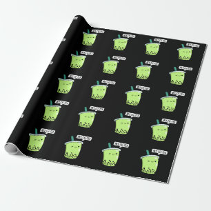 Papier Cadeau Hey Cu Tea Drôle Boba Tea Pun Dark BG