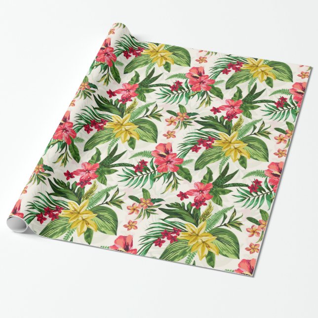 Papier Cadeau Hibiscus décoratif motifs floraux (Déroulé)