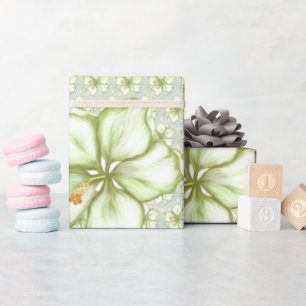 Papier Cadeau Hibiscus & dentelle BLANC