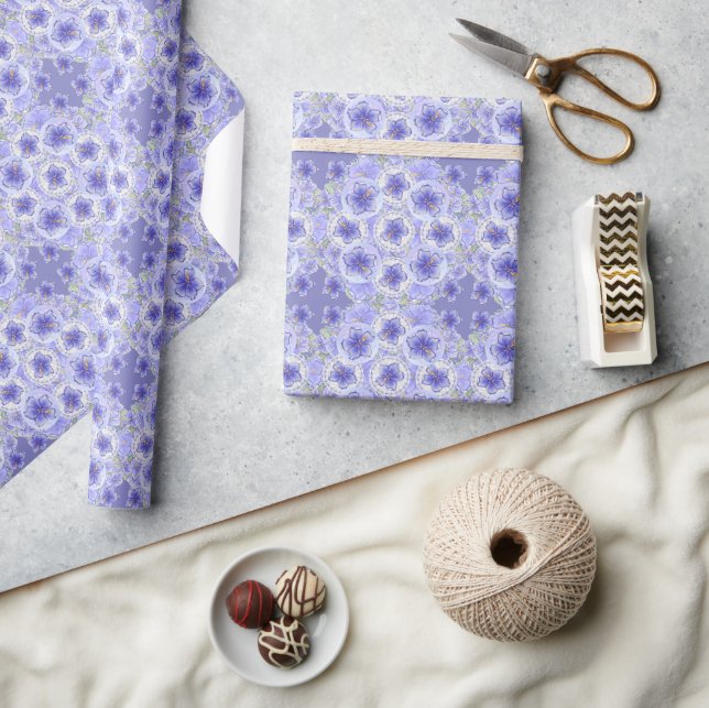 Papier Cadeau Hibiscus & dentelle BLEU (Artisanat)