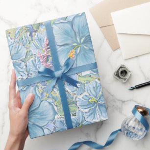 Papier Cadeau Hibiscus & dentelle TURQUOISE