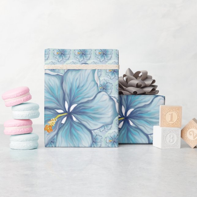 Papier Cadeau Hibiscus & dentelle TURQUOISE (Baby Shower)