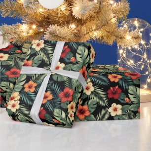 Papier Cadeau Hibiscus Floraux Tropicaux Magenta Vibrant
