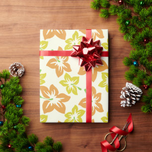 Papier Cadeau Hibiscus Jaune, Hibiscus Orange, Modèle Floral