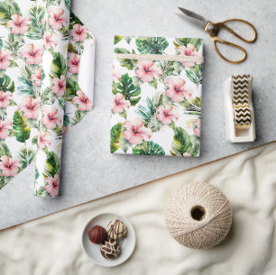 Papier Cadeau Hibiscus rose tropical