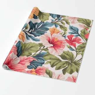 Papier Cadeau Hibiscus Tropical Fleurs Élégance