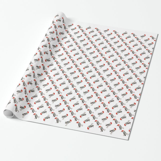 Papier Cadeau Hibou de grand gris Père Noël (Déroulé)
