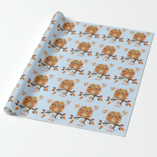 Papier Cadeau Hibou mignon d'automne et nom de coutume