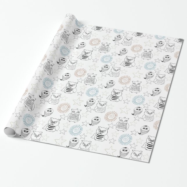 Papier Cadeau Hiboux de nuit (Déroulé)