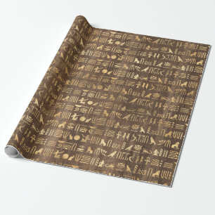 Papier Cadeau Hiéroglyphes d'Égypte d'or sur les Brown