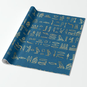 Papier Cadeau Hiéroglyphes égyptiens en or métallique sur le ble