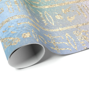 Papier Cadeau Hiéroglyphes égyptiens Gold Blue Eau rose Ombre