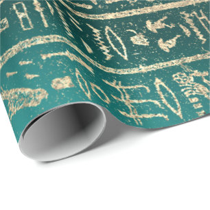 Papier Cadeau Hiéroglyphes égyptiens Gold Foxier Blush Turquoi